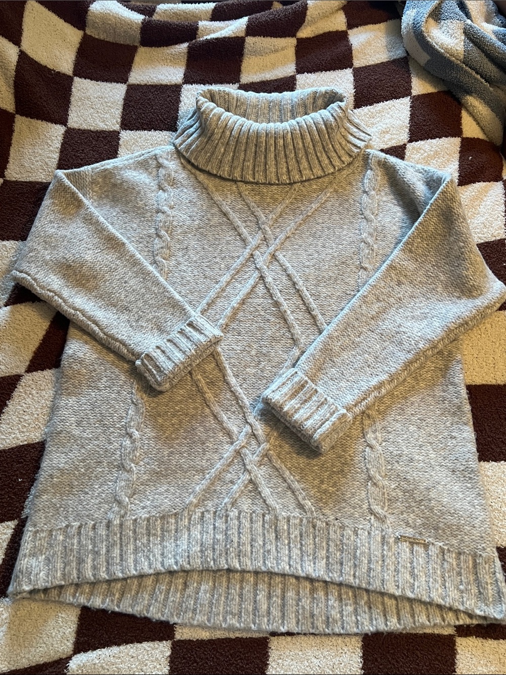 Michael Kors Light Gray Cable Knit Turtleneck Sweater